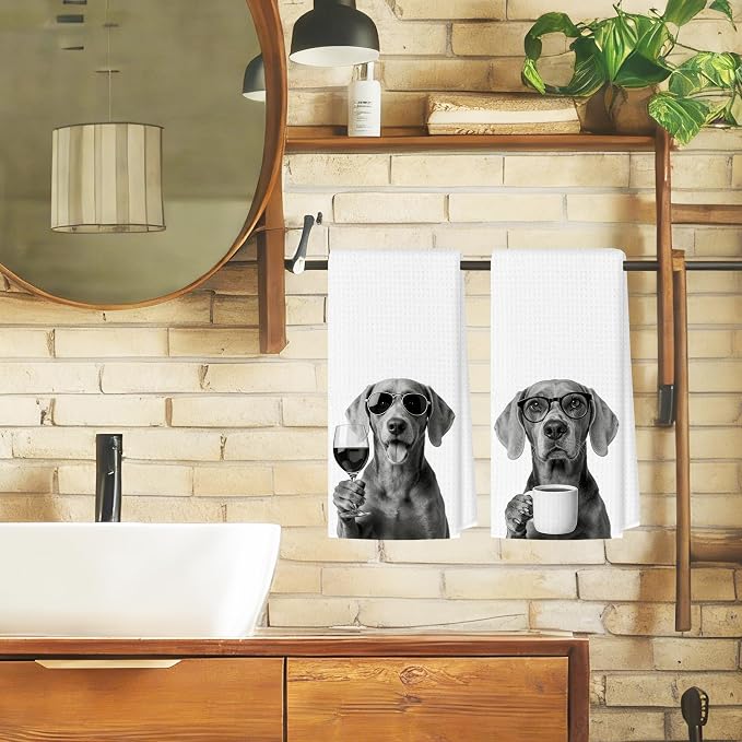 Funny Weimaraner Kitchen Towels Set of 2, Dog Kitchen Bar Accessories, Dog Chef Gifts for Women Decorative Hand Towels for Kitchen Decor, Weimaraner Lovers Dish Tea Towel, 16x24 Inch