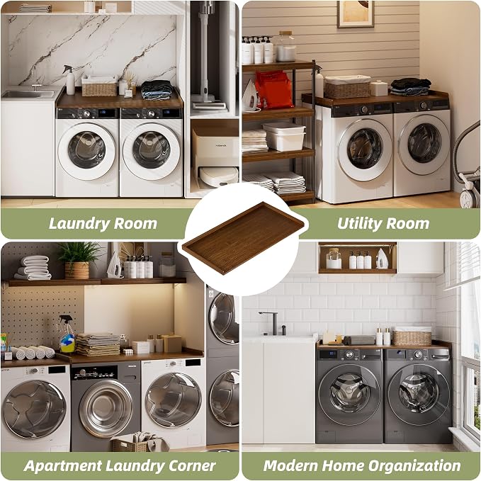 Washer Dryer Countertop, 54" x 27.5" Bamboo Countertop for Laundry Room, Washer and Dryer Topper with Edge Rails, Waterproof & Easy to Clean Laundry Organization Shelf, Natural