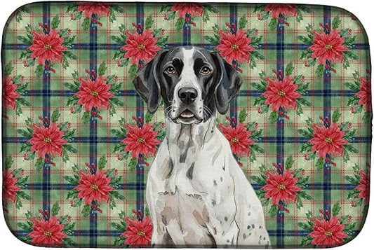 Caroline's Treasures Black and White Pointer Christmas PoinsettIas Dish Drying Mat Absorbent Dish Drying Mat Pad for Kitchen Counter Dish Drainer Mat for Countertop, 14 x 21", Multicolor