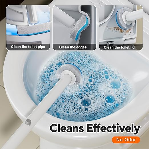 Small Bathroom Trash Can with Lid, Disposable Toilet Brush with 12 Refills, Toilet Bowl Cleaning Wand Set-2 Gallon Silm Garbage can and Toilet Brush Holder for Bathroom, Toilet, RV(White)