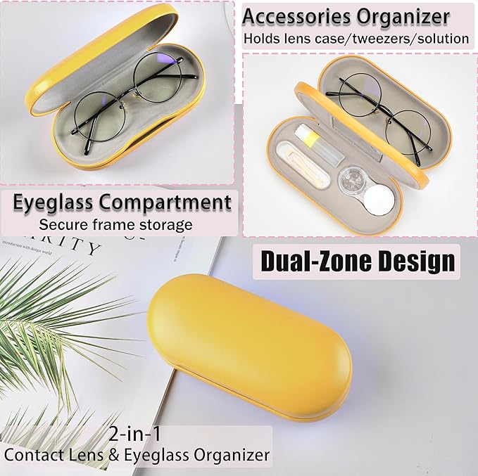 Lasiyanor 2 in 1 Eyeglass Case Portable Double Sided Contact Lens Box Multifunction With Tool for Travel Daily Outdoor