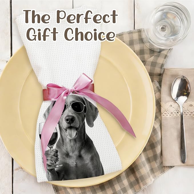 Funny Weimaraner Kitchen Towels Set of 2, Dog Kitchen Bar Accessories, Dog Chef Gifts for Women Decorative Hand Towels for Kitchen Decor, Weimaraner Lovers Dish Tea Towel, 16x24 Inch