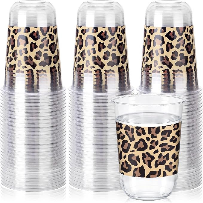 Ziliny 50 Pcs 16oz Plastic Cups Leopard Print Birthday Party Decorations Supplies Disposable Plastic Cups for Bachelorette Party Valentines Galentines Day Christmas Wedding Baby Shower