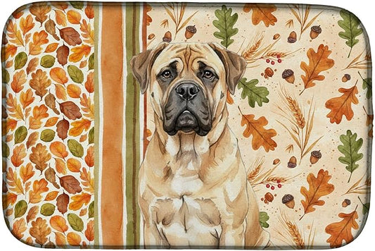 Caroline's Treasures Bullmastiff Heirloom Fall Dish Drying Mat Absorbent Dish Drying Mat Pad for Kitchen Counter Dish Drainer Mat for Countertop, 14 x 21", Multicolor