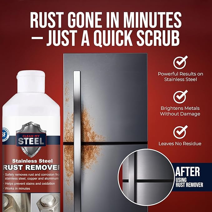 CLEAN MY STEEL Innoshine B570 Stainless Steel Rust Remover and Cleaner, NSF Certified, Approved for Food Contact Areas, 17 oz