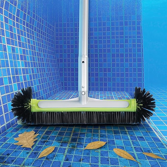 BoxedHome Swimming Pool Cleaning Kit with 10.5Ft Adjustable Aluminum Pole, 17.5" Rounded End Pool Brush Head & Deep Skimmer Net/Basket for Inground & Above Ground Pool