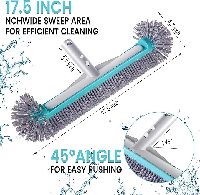 17.5" Heavy Duty Aluminum Back Brush Head,Pool Brush Head & Fine Mesh Pool Skimmer Kit