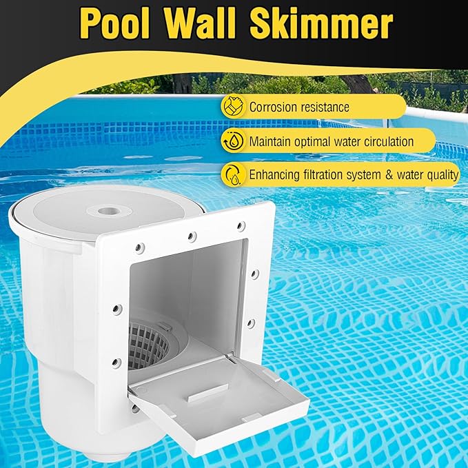 Above Ground Pool Skimmer Kit, Standard Thru-Wall Skimmer, Pool Wall Skimmer, Complete Above Ground Pool Skimmer Box System (White)