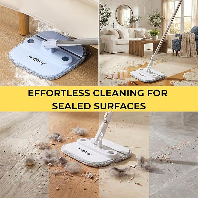 True & Tidy® TrueClean Spin Mop 2.0 w/Detachable Inner Bucket, Self Standing, Separates Clean and Dirty Water, Foldable Square Mop Head, Triple Jet Stream w/Hidden Brush, Replaceable 2pc Pads