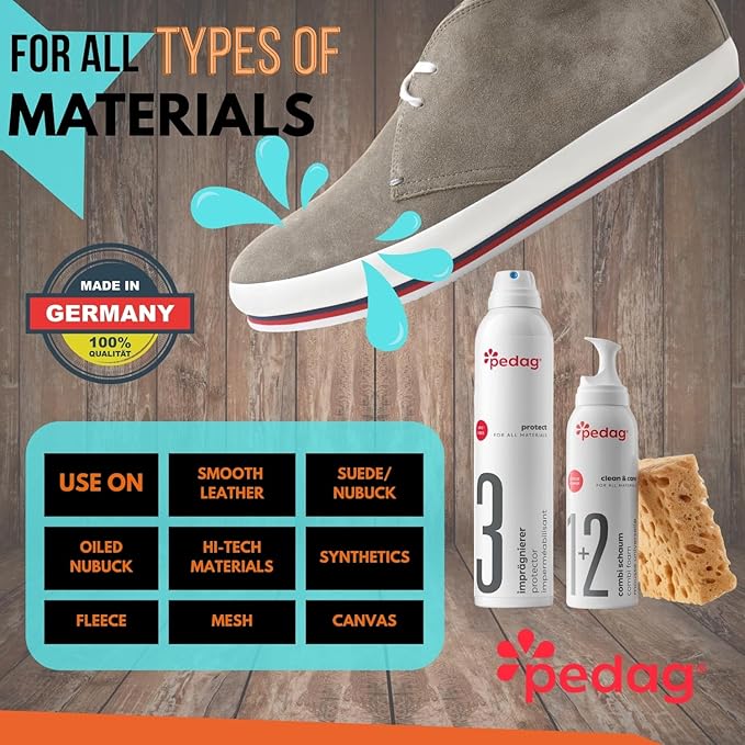 Pedag Leather/Suede/Nubuck/Textile Cleaner and Conditioner with Waterproofing Kit, 250 ml/150 ml, 3 Count