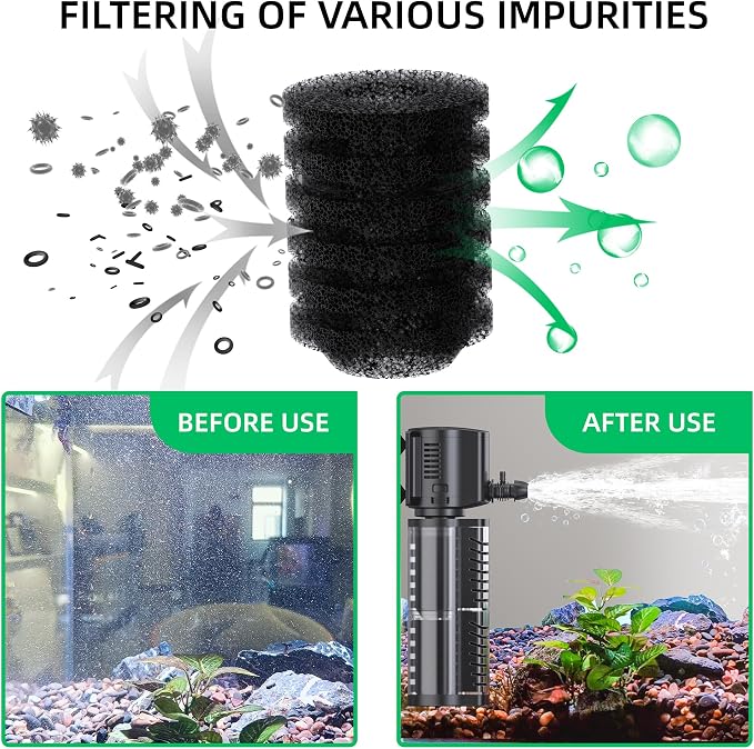 FREESEA Aquarium Fish Tank Filter: 20W 400GPH Internal Power Filter 3-Stage Filtration for 75-150 Gallon Saltwater Betta Turtle Tanks