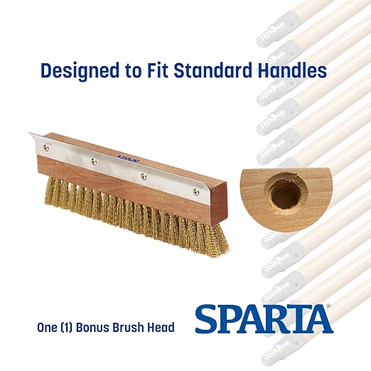 12 Carlisle 40-Inch Wood Handles + Bonus Sparta Pizza Oven Brush Head with Brass Bristles & Stainless-Steel Scraper, Durable Commercial-Grade Cleaning Tools