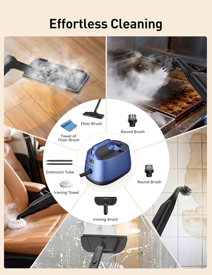 Steam Cleaner for Home, 293°F 58 PSI Powerful Multipurpose Handheld Steam Mop, 21 Attachments, 50Oz Capacity, Heavy Duty Steamer for Carpets, Floors, Cars, Tiles, Crack Cleaning, Turquoise