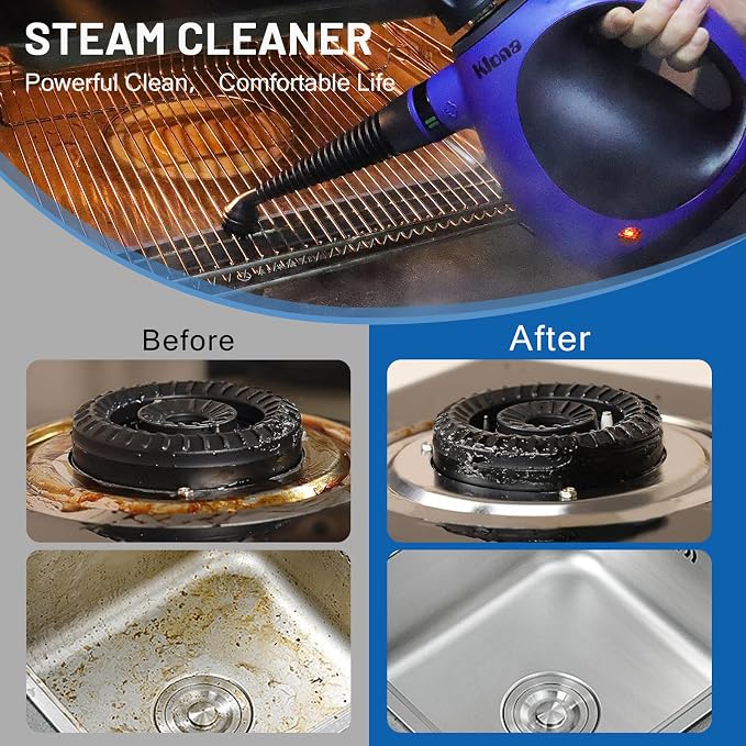 KLONA Steam Cleaner, Multi-Purpose Handheld Steam Cleaner with 10 Accessories, Steam Cleaning Handheld for Removing for All Dirt, Upholstery Furniture, Sofa, Tiles, Floor, Window, Bathroom.