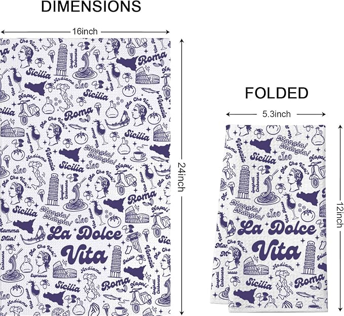 TSOTMO La Dolce Vita Italia Kitchen Towel Italian Pride Kitchen Napoli Sicilian Florence Italy Rome Italy Trip Dish Towel Tea Towel (Roma Vita Towel)