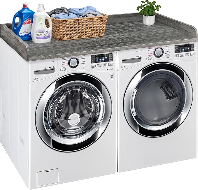 Royxen Washer Dryer Countertop with Solid Wood Core,54“W x 27.5D Laundry Countertop with Edge Rails,Washer and Dryer Topper for Laundry Room Organization (Eucalyptus)