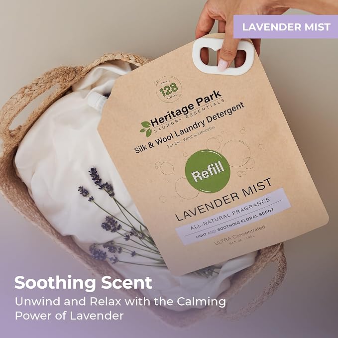 Heritage Park Luxury Laundry Detergent | Dermatologist Tested Plant based Natural & Enzyme Laundry Detergent | Sensitive Skin Friendly - Lavender Mist (64 fl oz Refill)