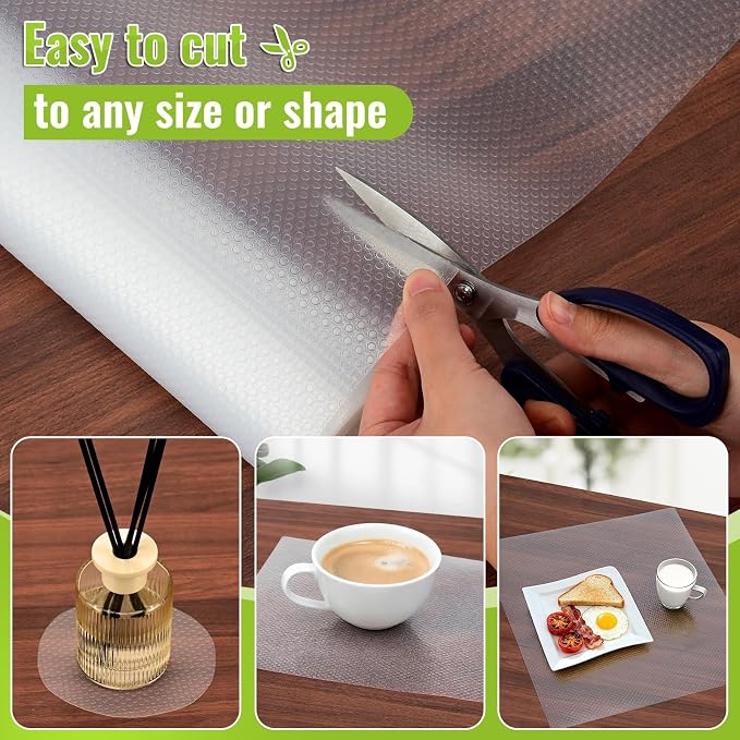 Shelf Liner 23.6"x236", Thick Clear EVA, Non-Adhesive Lays Flat | Protects against spills, stains & scratch; Dot grid for easy custom sizing; Fits kitchen cabinet, drawer, wire shelf & fridge