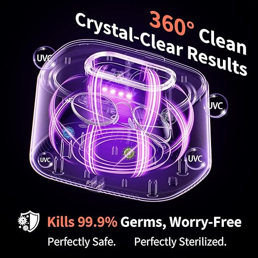 Ultrasonic Jewelry Cleaner 47kHz 20 oz Large Capacity, 5 Modes Ultrasonic Cleaning Machine with UV Light for Eyeglasses, Rings, Necklaces, Dentures, Retainers, Silverware