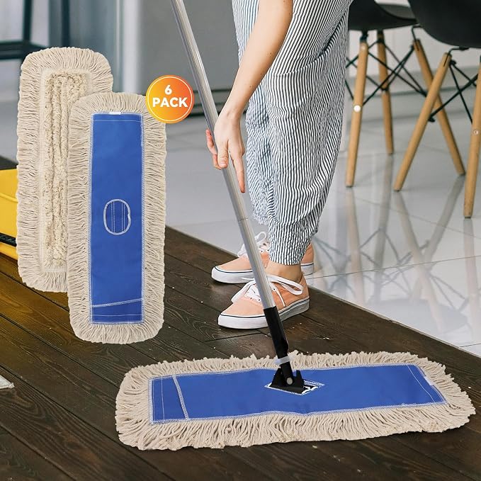 Commerial Dust Mop Replacement Head 36 Inch, Microfiber Dust Mop Head Refills,Industrial Heavy Duty Mopping Head for Janitorial Supplies & Hardwood Floor Cleaning,Blue (6 Pack）