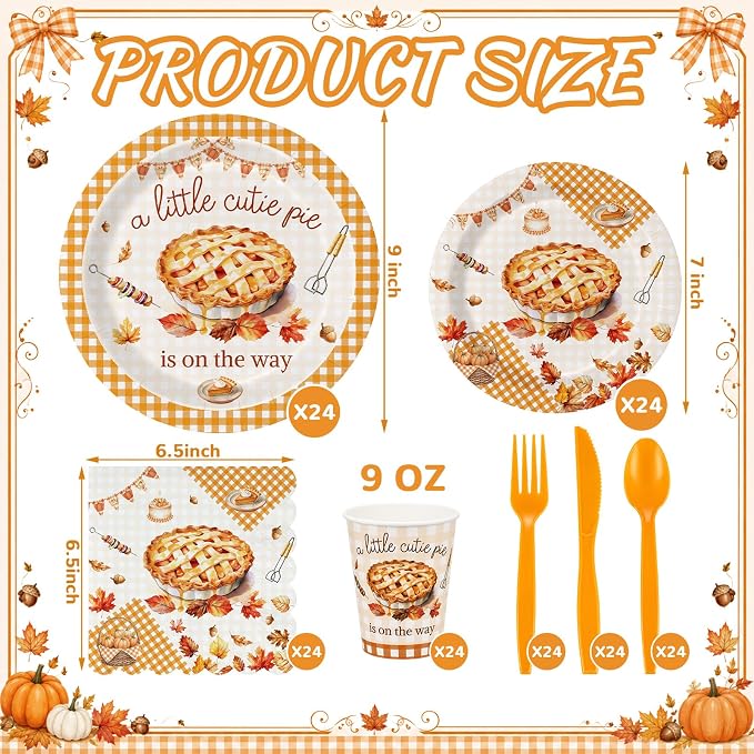 200 Pcs Little Cutie Pie Baby Shower Party Decorations Plates and Napkins Disposable Tableware Set a Little Cutie Pie Is on the Way Decorations for 25 Guests Baby Shower Birthday Supplies