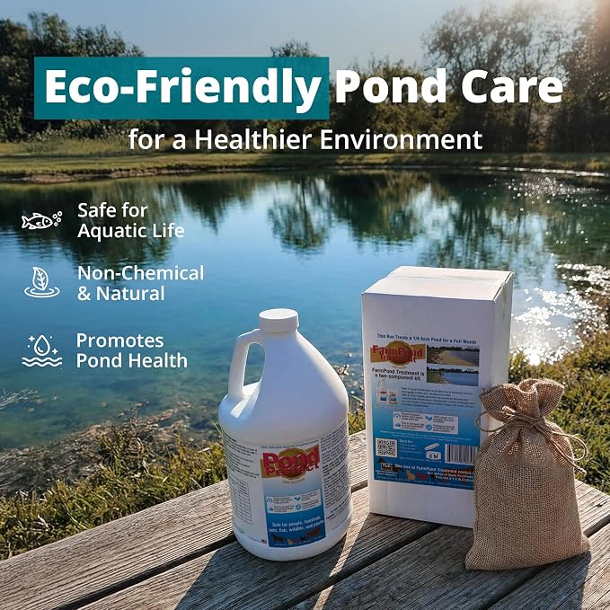 TLC Farm Pond Treatment – PondPerfect Liquid & EcoSock Dual System, Pond Bacteria for Larger Outdoor Ponds – 1 Box Treats Up to 1/4 Acre – 4 Gallon + 4 EcoSock