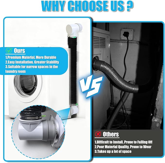 Upgrade Dryer Vent Hose for Tight Space, Dryer Vent Hose Kit, 90 Degree Dryer Vent Elbow with Dual Silicone Seal Connector, Dryer Cleaning Kit, High Sealability, Dryer Vent Vacuum Hose Attachment