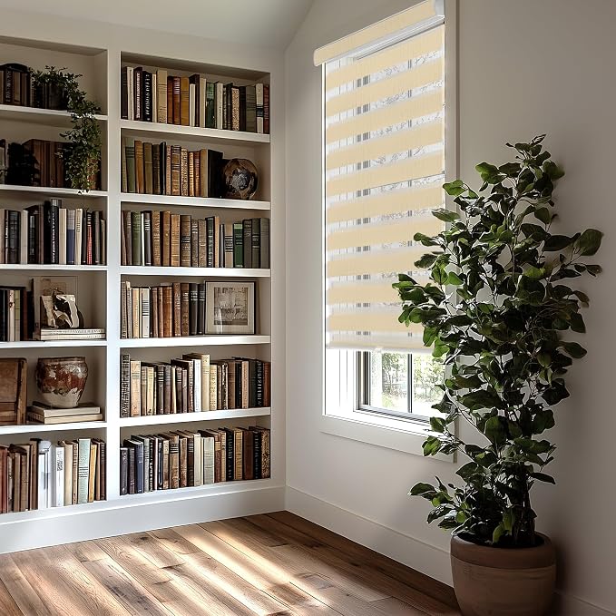 CHICOLOGY Zebra Blinds, Roller Window Shades, Blinds for Windows, Roller Shades for Windows, Window Shades for Home, Window Shades, Pull Down Shades for Windows, 31" W X 72" H, Basic Pearl