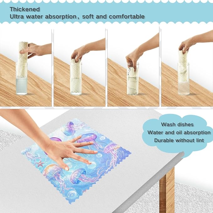 Marine Jellyfishes Starfish and Bubbles Kitchen Towels Dish Cloths Set of 6 Microfiber Cleaning Cloths for Cars Super Absorbent Machine