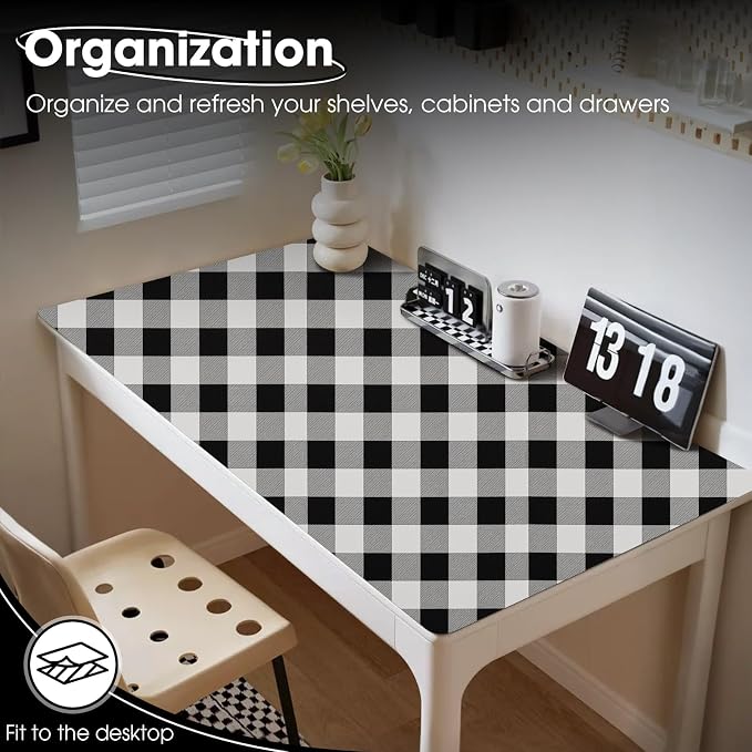 Drawer and Shelf Liner, Non-Slip Kitchen Cabinet Liners Non-Adhesive Thick Strong Grip Waterproof Washable Mats Protect Dresser Shelves Cupboard Bathroom Cabinets, Buffalo Plaid, 12 in X 10 FT