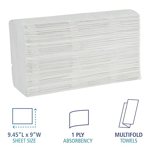 Boardwalk Multifold Disposable Bathroom Paper Hand Towels, 1-Ply, 9 x 9.45, 250 Towels/Pack, 16 Packs/Carton, White