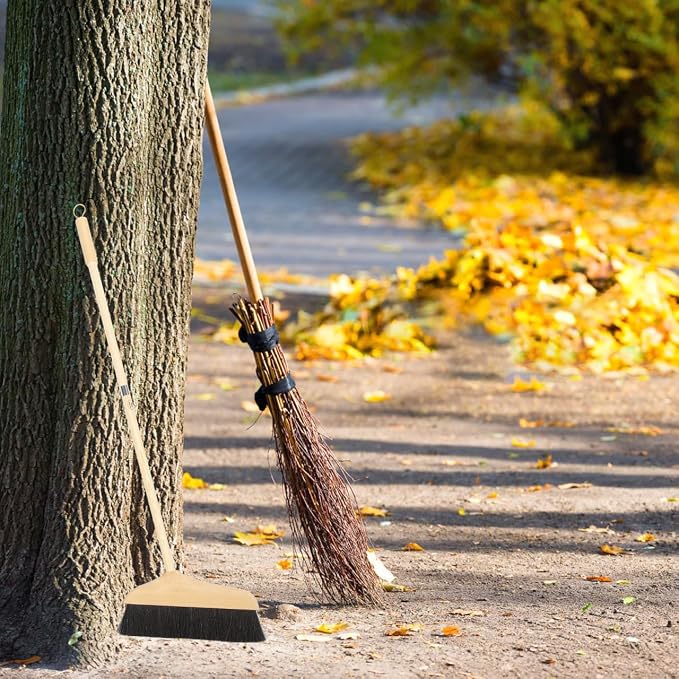 Horse Hair Broom with Long Handle: Wooden Heavy Duty Floor Broom Soft Bristle Pine Sweeper Household Cleaning Tool for Home Kitchen Office Indoor Outdoor