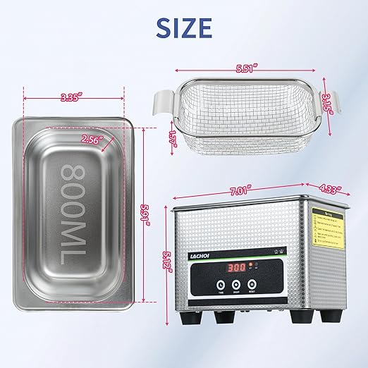 Ultrasonic Cleaner 800ml with Timer 40kHz Jewelry Cleaner Sonic Cleaner Digital Ultrasonic Parts Cleaner Machine for Jewelry Watch Ring Coin Diamond Jewelry Ultrasonic Machine