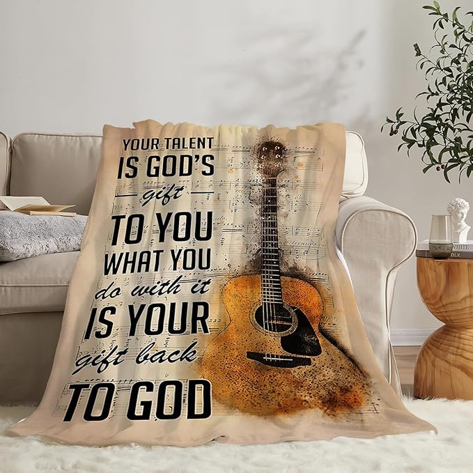 Tijuboni Guitar Music Throw Blanket Guitar Gifts for Girls Boys Women Men Kids Adults Soft Flannel Fleece Blanket for Couch Sofa Bed Home Decor 50"x60"