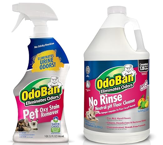 OdoBan 2-Pack 1 Gallon Professional Disinfectant and Odor Eliminator Concentrate with 1 Gallon Pet Neutral pH Floor Cleaner Concentrate and 32 Ounce Pet Oxy Stain Remover