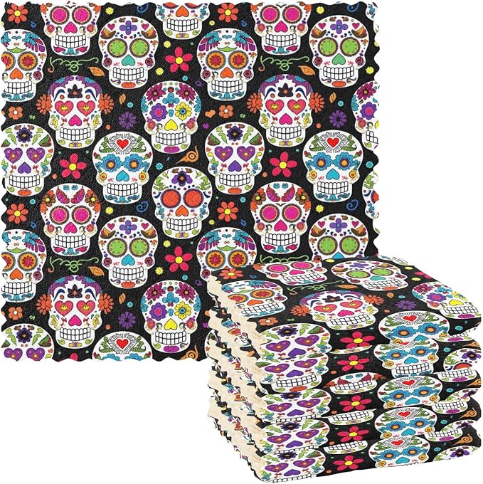 ALAZA Dish Towels Kitchen Cleaning Cloths Sugar Skull Dish Cloths Super Absorbent Kitchen Towels Lint Free Bar Tea Soft Towel Kitchen Accessories Set of 6,11"x11" 2