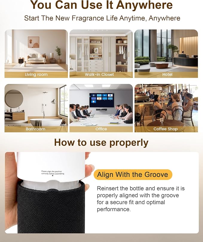 Hotel Collection Diffuser Machine,Fabric-Wrapped Design,Candlelight Atmosphere Lamp,1000 Sq Ft,Waterless Essential Oil Diffuser,Scent Air Machine for Home,Includes 2 x 60ml (2 oz) Oils - Black