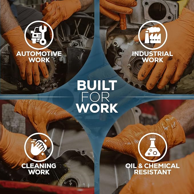 First Glove 8 Mil Heavy Duty Nitrile Gloves - Diamond Grip - Disposable Gloves for Mechanic, Automotive & Industrial Work