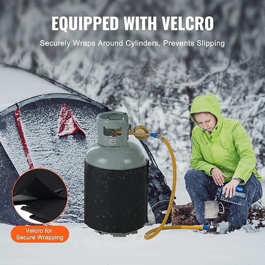 VEVOR Insulated Band Style Gas Cylinder Warmer, Fits 40Lbs Gas Tank 120W Propane Heater, Tested to UL 499 Standard, FCC Listed, Durable Waterproof Oxford Fabric, Fixed Internal Thermostat Max Temp 90℉