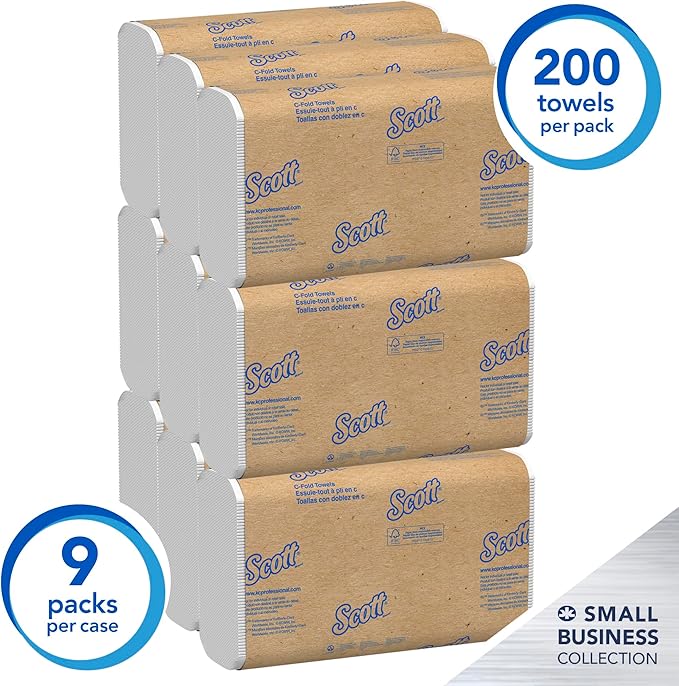 Scott Professional Scott® C-Fold Folded Paper Towels, Bulk (03623), with Absorbency Pockets™, White, (200 Sheets/Pack, 9 Packs/Case, 1,800 Sheets/Case)