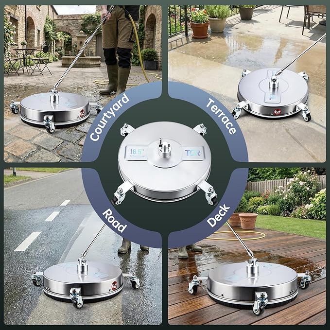 TOR 16.5" Pressure Washer Surface Cleaner with 4 Wheels, Surface Cleaner for Pressure Washer, 2 Extension Wands, 2 Replacement Nozzles, Power Washer Surface Cleaner for Concrete, Driveway