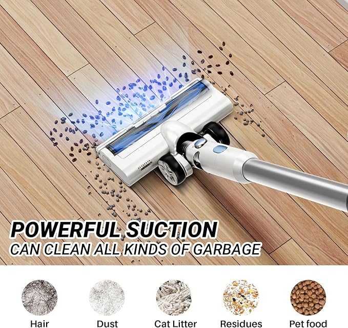 BSNAW Cordless Vacuum Cleaner, 8-in-1 Lightweight Stick Vacuum 45Min Runtime, Anti-Tangle Vacuum with Rechargeable Battery for Hardwood Floors, Carpet, Pet Hair, Under Furniture Cleaning, W-N505