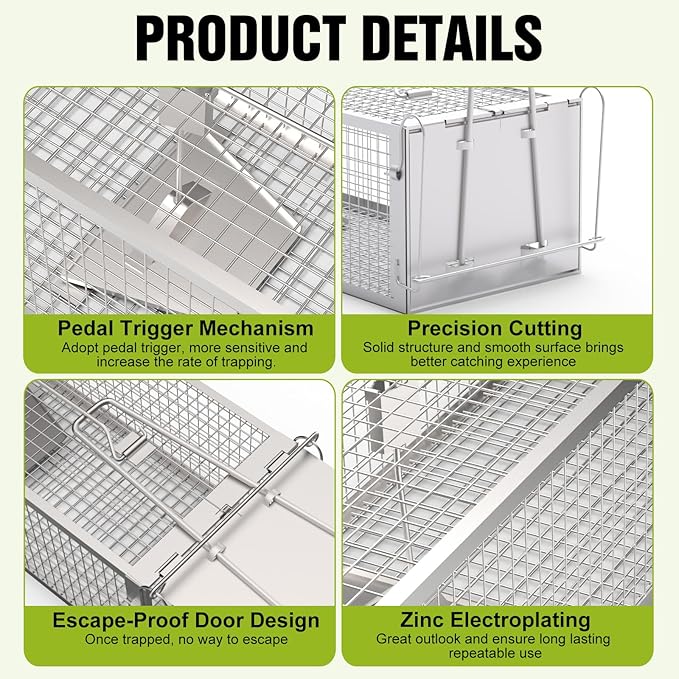 2-Door Humane Live Animal Trap – Catch and Release Cage for Rats, Mice, Chipmunks, Squirrels | Reusable Indoor Outdoor Rat Trap | 16.53 x 6.1 x 4.33 Inch