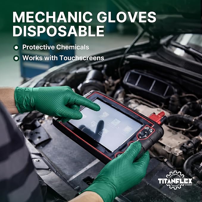 TitanFlex Heavy Duty Industrial Nitrile Gloves with Raised Diamond Texture, 6-mil, Latex Free (Dark Green)