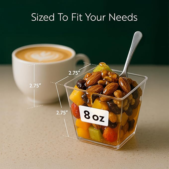 Restaurantware 8 Ounce Large Kova Cups 20 Disposable Dessert Tumbler - Lids Sold Separately Sturdy Clear Plastic Appetizer Cups For Mousse Layered Cakes At Catered Events