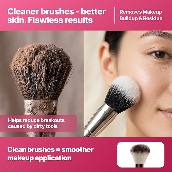 Electric Makeup Brush Cleaner – Automatic Brush Washer for Brushes & Sponges, USB Rechargeable Cleaning Machine with Silicone Disk, Portable Holder Stand (Pink) (Pink)