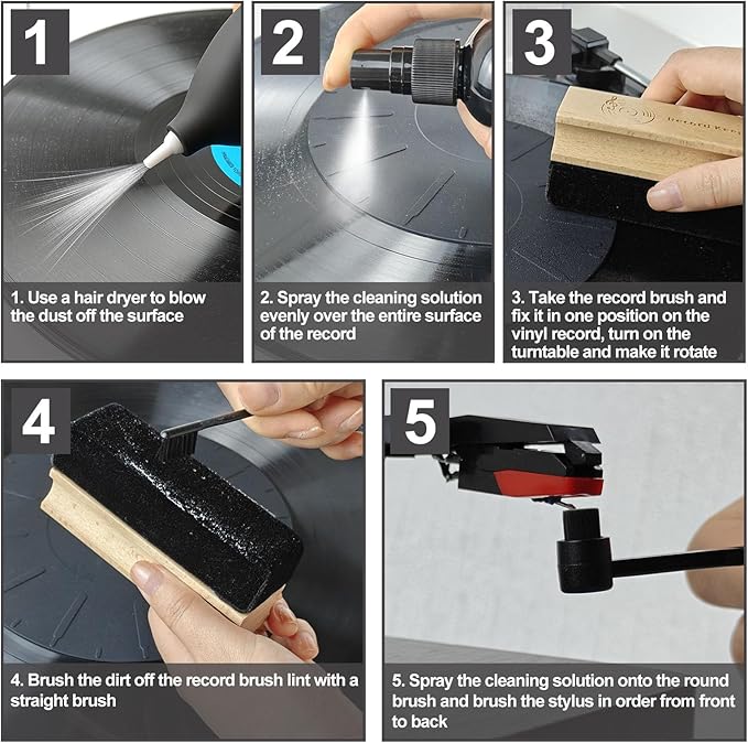 EIGTWEN Vinyl Record Cleaning Kit, Vinyl Cleaning Kit Easily Removes Dust, Dirt and Grease, Protecting The Fine Grain of Records and Restoring Them to Their Original Perfect Condition(8-in-1)