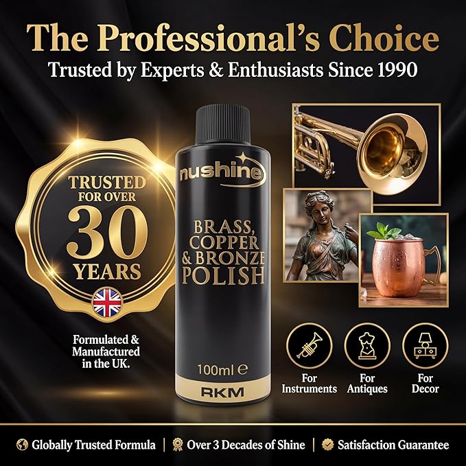 Nushine Brass, Copper & Bronze Polish 1.7 Oz - Ecofriendly, Solvent Free & Contains Anti Tarnish Agent to delay Future Tarnish