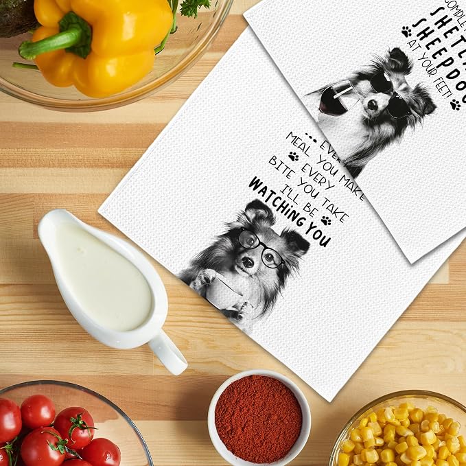 Funny Shetland Sheepdog Dog Kitchen Towels 16x24 Inch Set of 2 | Shetland Sheepdog Lovers Gifts for Women Men Dish Tea Towels for Kitchen, Dog Lover Mom Dad Owner Gifts Decorative Hand Towel