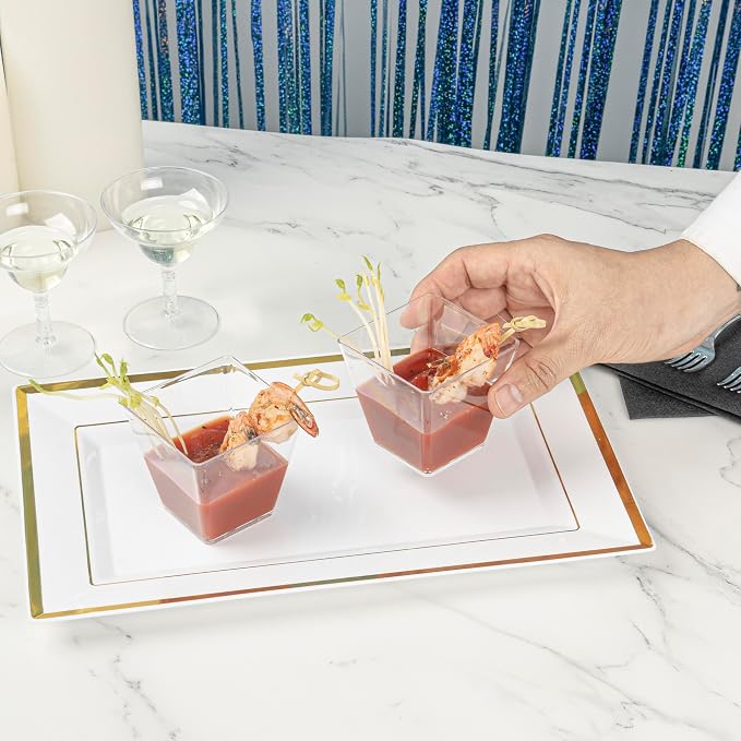 Restaurantware-5 Ounce Kova Cups, 20 Square Medium Appetizer Cups - Durable, Disposable, Clear Plastic Parfait Cup, Serve Mousse, Puddings, Or Samples, For Weddings Or Parties